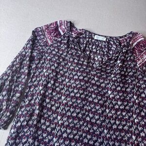 Velvet by Graham & Spencer Purple Batik Cotton Boho Blouse Small USA 100% Cotton